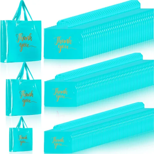 Miniatura 16 de Teling 200 bolsas de agradecimiento con asa a granel, bolsas de mercancía de agradecimiento de 3 tamaños, paquete de plástico para compras al por