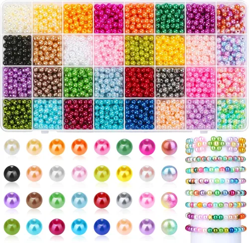 Cuentas de perlas para la fabricación de joyas, 32 colores de perlas redondas con agujeros, 2000 unidades de 0.236 in hechas a mano coloridas
