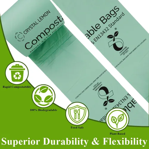 Miniatura 5 de Crystal Lemon - 30 bolsas biodegradables de 6 galones, resistentes y sin perfume, ideales para cocina, baño, patio y residuos de alimentos