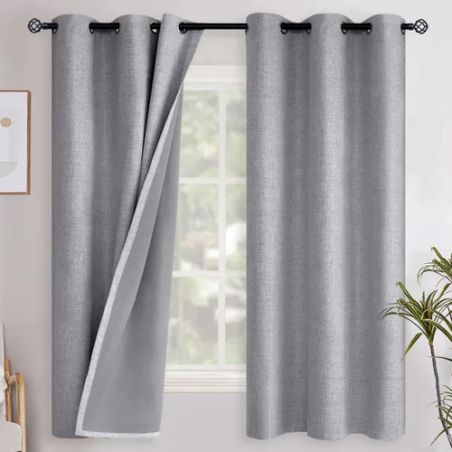 Miniatura 69 de YoungsTex - Cortinas opacas de lino para dormitorio, oscurecimiento de la habitación, cortinas con textura de lino, paneles con aislamiento térmico