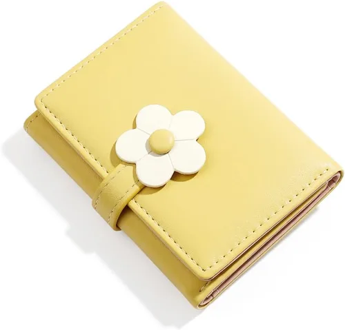 Miniatura 18 de MEISEE Billetera pequeña para niñas y mujeres, billetera de tres pliegues, bolsillo para efectivo, con estampado de flores, monedero con ventana