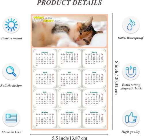 Miniatura 3 de Calendario magnético 2024 – Imanes del calendario – Today is my Lucky Day – Resistente a la decoloración, desgarros y agua – Temática de gato 04