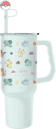 Miniatura 29 de Silver Buffalo Adventure Time With BMO - Vaso de acero inoxidable de doble pared con asa y pajilla, cabe en portavasos estándar, 40 onzas