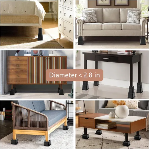 Miniatura 6 de 28 PCS Elevadores de Cama Ajustables de 12 Pulgadas Resistentes, Elevadores de Muebles con Elevación en Alturas de 1, 2, 3, 4, 5, 6, 7, 8, 9, 10
