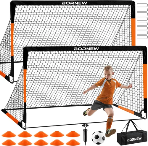 Miniatura 9 de Portería de Fútbol para Niños para Patio Trasero - Juego de 2 Porterías de 7X5 / 6X4 pies, Redes de Fútbol para Niños Pequeños, Equipo de 1. Negro