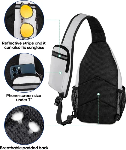 Miniatura 5 de WATERFLY Bolsa pequeña de senderismo: mochila cruzada para el pecho, mochila para hombres y mujeres con correa de hombro agradable a la piel