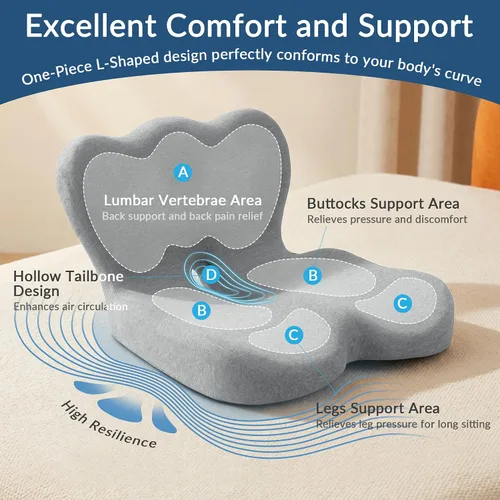 Miniatura 6 de Exclusivo Mezcla Cojín de asiento de espuma viscoelástica, cojines ergonómicos para aliviar el dolor del coxis, almohadilla de asiento Gris claro