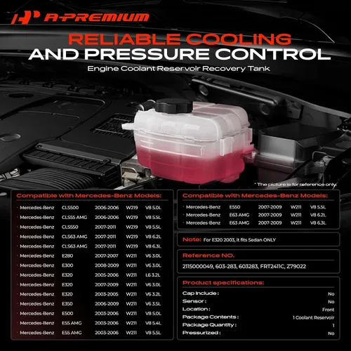 Miniatura 2 de A-Premium Tanque de depósito de recuperación de desbordamiento de refrigerante compatible con Mercedes-Benz E280, E300, E320, E350, E500, E55 AMG