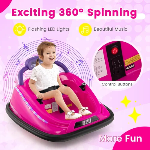 Miniatura 3 de OLAKIDS Coche chocador para niños pequeños, juguete eléctrico de 12V para montar con control remoto, vehículo a batería de carreras para bebé, Rosa