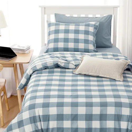 Miniatura 10 de Wake In Cloud - Juego de funda de edredón de algodón gingham, a cuadros estilo búfalo, 100% algodón lavado texturizado percal, juego de ropa