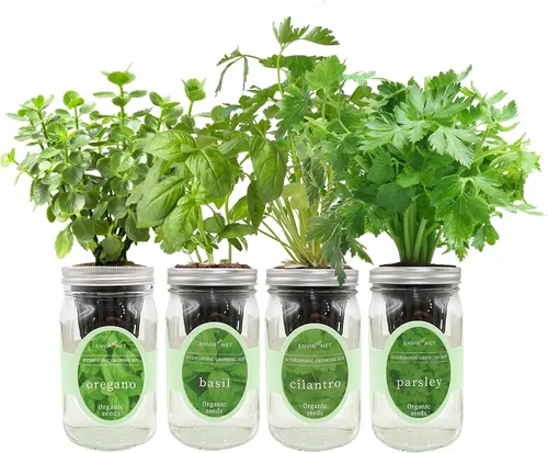 Miniatura 8 de Kit de cultivo de hierbas hidropónicas, tarro de masón de riego automático, kit de inicio de jardín de hierbas para interiores, cultiva 4 tipos