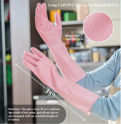 Miniatura 6 de 3 pares de guantes duraderos para lavar platos sin látex, puño de 15 pulgadas de largo, ideales para limpieza de cocina, lavandería, jardinería