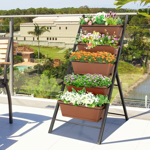 Miniatura 2 de S AFSTAR Macetero vertical de 5 niveles, cama de jardín elevada de 5 capas con 5 jardineras desmontables y marco de metal, contenedores elevados
