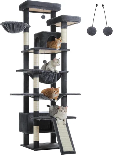 Miniatura 12 de MUTTROS Árbol para gatos de interior, torre para gatos de varios niveles de 44.5 pulgadas con hamaca grande de marco de metal, condominio para gatos