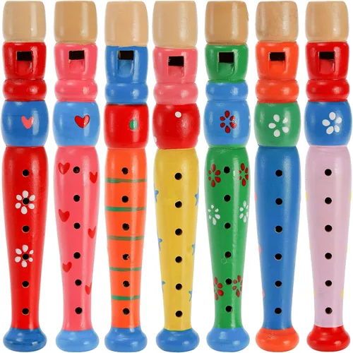 Foraineam 7 piezas pequeñas grabadoras de madera instrumento musical flauta de madera, colorido Piccolo Woodwind música rítmica grabador de
