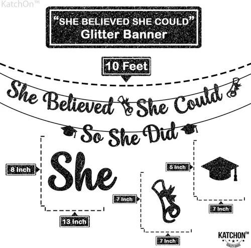 Miniatura 4 de KatchOn, Cartel de She Believed She Could So She Did: purpurina de 10 pies, sin bricolaje Cartel de felicitación para decoración de fiesta
