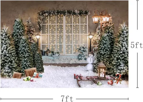 Miniatura 3 de MEHOFOND Fondo de fotografía de Feliz Navidad de 7 x 5 pies, lámpara de árbol de Navidad, ventana, telón de fondo de nieve, invierno, Navidad