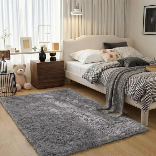 Miniatura 20 de JUNOVO - Alfombra de área lavable, antideslizante, alfombras ultra suaves de 4 x 5.3 pies, alfombras esponjosas para dormitorio, niños, niñas, Azul