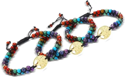 Miniatura 5 de PESOENTH 7 pulseras de cristal curativo para mujer, piedras preciosas naturales, yoga, reiki, chakras, piedras de ansiedad, árbol de la vida