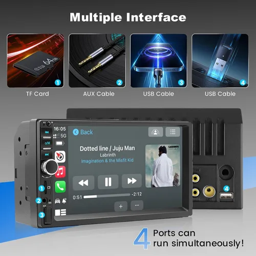 Miniatura 3 de Estéreo de auto doble DIN con Apple CarPlay y Android Auto, radio de coche con pantalla táctil HD de 7 pulgadas, receptores de audio Bluetooth