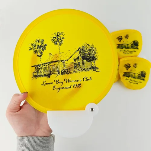 Miniatura 6 de Mia & Cale Ventilador plegable redondo personalizado con asa, disco plegable para recuerdos de fiesta, reuniones al aire libre y viajes, mano