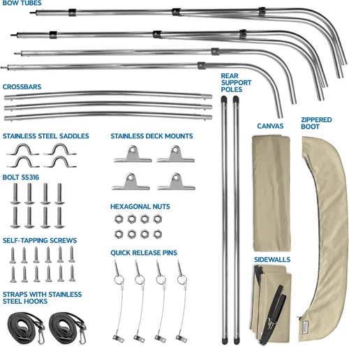 Miniatura 6 de KNOX Bimini tops universales de 3 arcos para paredes laterales, postes de soporte, lona marina 900D a prueba de decoloración, funda de Arena