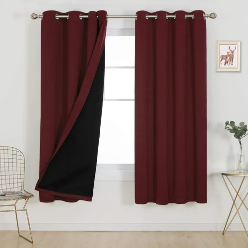 Miniatura 60 de Deconovo Cortinas 100% opacas, cortinas de ventana con aislamiento térmico, paneles reductores de ruido, cortinas de forro negro, con ojales