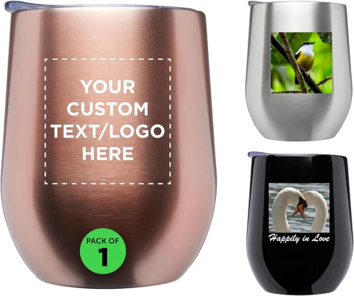 Miniatura 23 de Largo - Vasos de vino personalizados sin tallo con tapas, juego de 6, paquete a granel personalizado, perfecto para vino, cócteles y otras bebidas