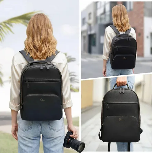Miniatura 8 de Mochila Clásica para Cámara de Cuero PU para DSLR, Bolsa de Cámara Profesional para Fotógrafos con Compartimento para Laptop de 15 Pulgadas Grande