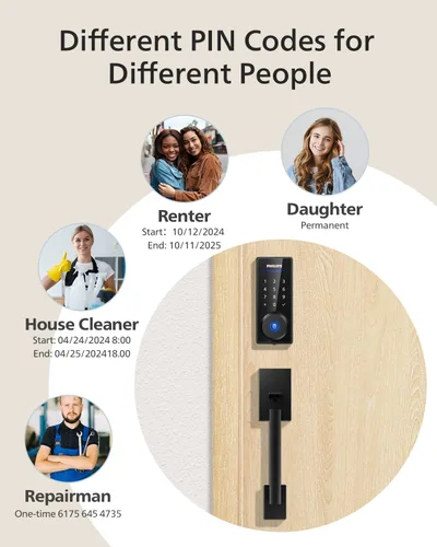 Miniatura 6 de Philips Cerradura de puerta inteligente WiFi con asa, juego de cerradura de puerta delantera Wi-Fi, juego de manijas de bloqueo de huellas