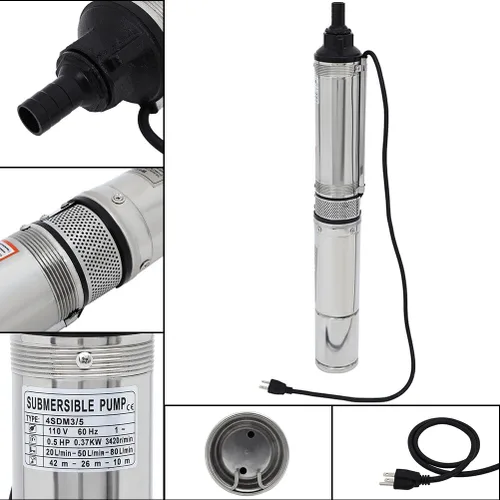 Miniatura 2 de SCITOO Bomba de agua de pozo profundo Bomba de pozo sumergible (1/2 HP, 25GPM, cabeza de 164 pies, 110 V, acero inoxidable), adaptador de manguera