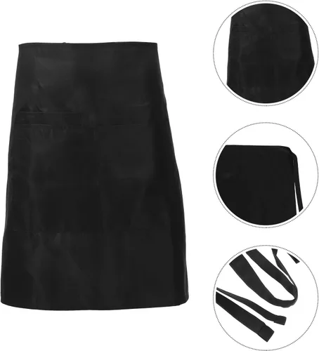 Miniatura 8 de minkissy 2pcs Black Waterproof Kitchen Half Aprons for Servers with 3 Pockets, Extra Long Waist Ties, Unisex Restaurant Cooking and Catering Work