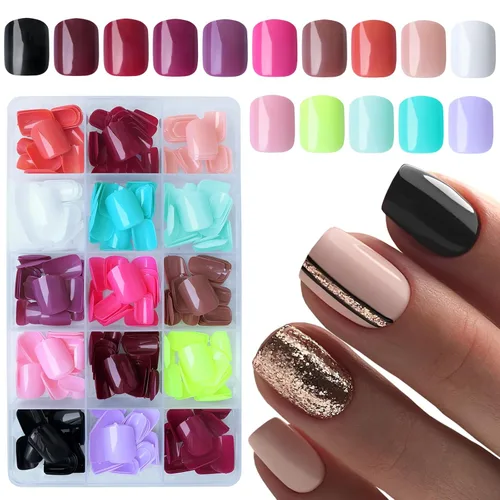 Miniatura 11 de 360 uñas postizas a presión de ataúd, uñas postizas cortas de bailarina, uñas postizas acrílicas de color de cobertura completa, puntas de uñas