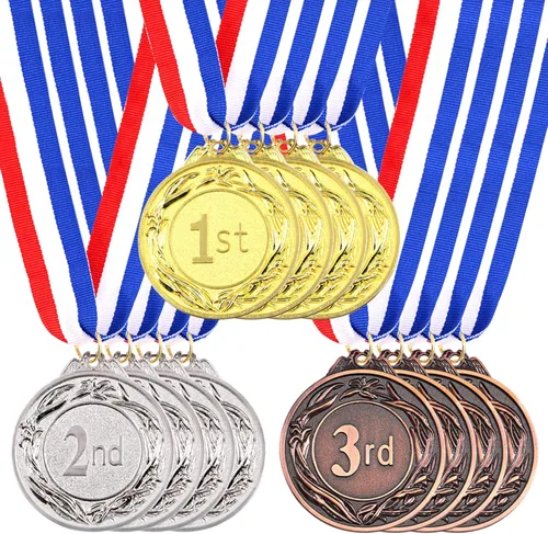 Swpeet Medallas de premio de metal con cinta para el cuello, medallas de ganador de estilo olímpico Medallas de oro y plata Brone Medallas de 1er