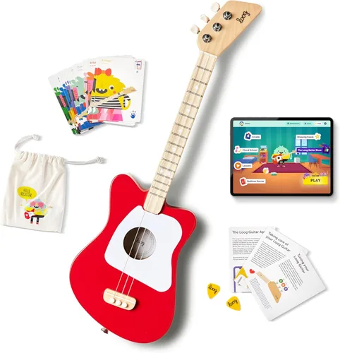Miniatura 9 de Loog Mini - Guitarra acústica infantil para principiantes, 3 cuerdas a partir de 3 años, aplicación de aprendizaje y lecciones incluidas Amarillo