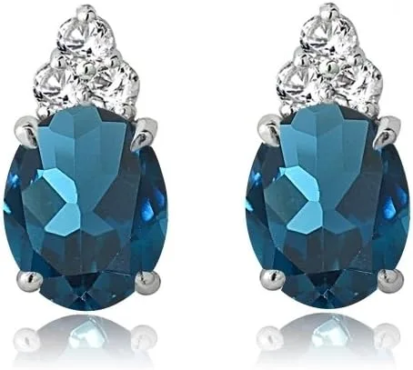 Miniatura 3 de Aretes de plata de ley Londres con topacio azul y blanco ovalado, Metal, Topacio