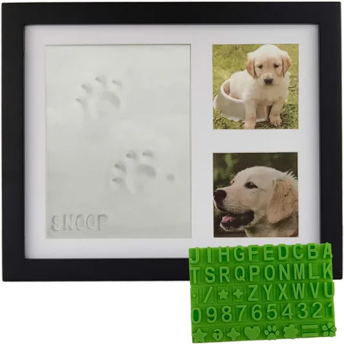 Miniatura 7 de Kit de recuerdo y marco de fotos con estampado de patas de perro o gato, marco de fotos de madera de primera calidad, molde de arcilla para huellas