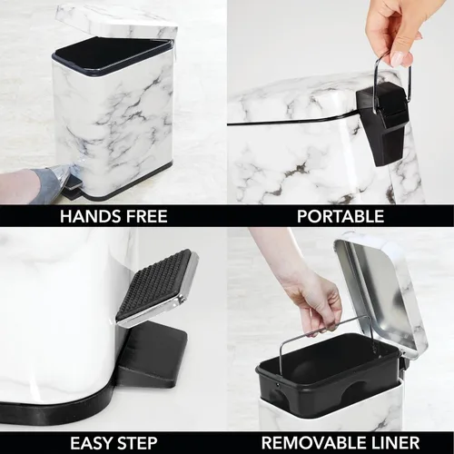 Miniatura 6 de mDesign Pequeño y moderno cubo de basura rectangular de metal con tapa y pedal de 1.3 galones, compacto, con cubo interior extraíble con asa