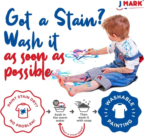Miniatura 8 de J MARK Juego de pintura para niños pequeños de 38 piezas, incluye pintura de témpera lavable, bata de arte, papel de pintura, pinceles, herramientas