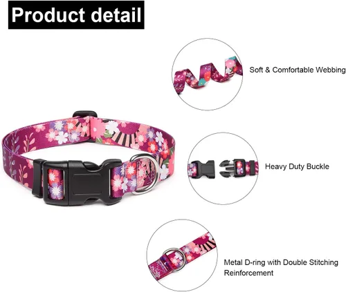 Miniatura 43 de Mercano Collar ajustable para perro, patrones de diseño especial, nailon suave, cómodo y resistente, collar para mascotas para perros pequeños