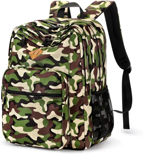 Miniatura 28 de ZORFIN - Mochila de 26 litros para la escuela, universidad y viajes, impermeable, con 8 compartimentos, Verde militar, Moderno