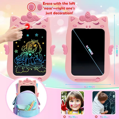 Miniatura 3 de Juguetes para regalos para niñas de 1, 2, 3 años, tableta de escritura de 10 pulgadas para niños, juguetes para niños pequeños de 1 a 2 años, Rosa