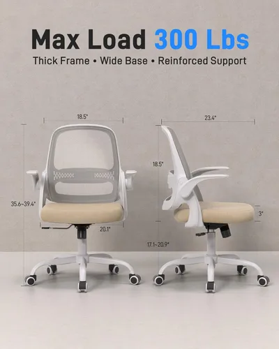 Miniatura 2 de Silla de oficina ergonómica de malla para oficina en casa, brazos abatibles, respaldo de malla transpirable y cojín de asiento grueso, silla de Beige