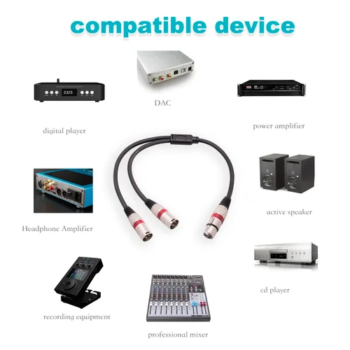 Miniatura 6 de Paquete de 5 cables divisores XLR hembra a doble macho en Y, hembra a 2 machos 3 pines XLR Y, divisor de 3 pines 1 F a 2 M para mezclador de 1 XLR F