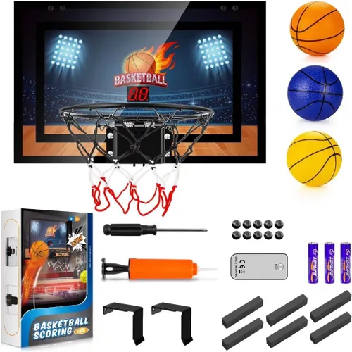 Miniatura 5 de Indoor Basketball Hoop Boys Gifts for Teens Door Room Basketball Hoop Mini Hoop with Scoreboard, 3 Balls and Batteries Basketball Toys for 8 9 10 11