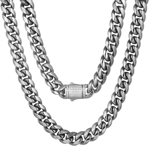 Miniatura 8 de Cadena de eslabones cubanos Miami de 10/12mm, chapado en oro real de 14 quilates, collar de acero inoxidable de alta calidad, joyería hip-hop