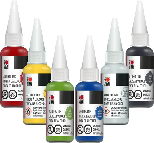 Miniatura 8 de Marabu Tinta de alcohol para resina epoxi, juego de 6 colores clásicos de tinta de alcohol, tintas de alcohol vibrantes y versátiles para arte