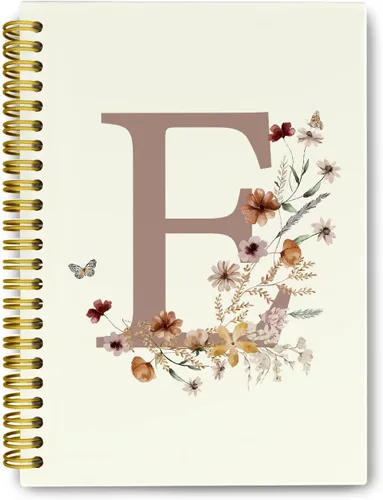 Miniatura 7 de Cuadernos de diario personalizados con letra inicial floral A, cuadernos vintage femeninos de tapa dura en espiral para la escuela, regalos