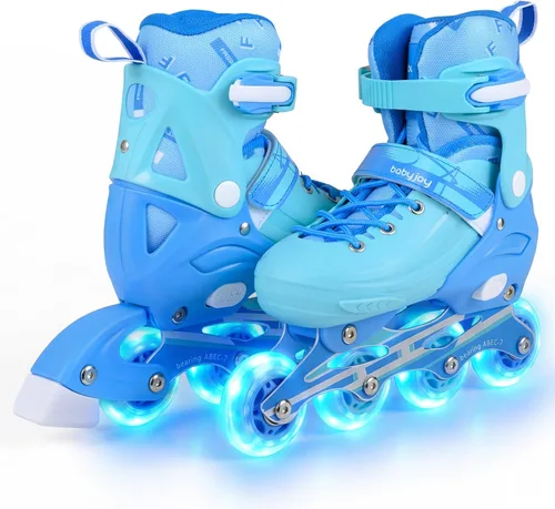 Miniatura 12 de BABY JOY Patines en línea, 4 tamaños ajustables para niños con ruedas iluminadas para niños de 5 a 14 años, divertidos patines iluminadores