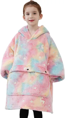 Miniatura 14 de Manta con Capucha Usable NOUKOW Manta Sherpa de Gran Tamaño Sudadera de Franela con Bolsillo Grande Estrellas que brillan en la oscuridad